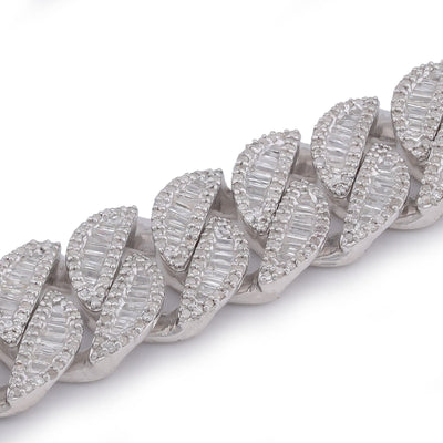 925 SS 11MM Natural Diamond Baguette Centre Row Cuban Link 4.375CT 8" Men Bracelet - Elite Jewelers-Bracelets