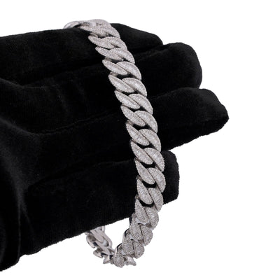 925 SS 11MM Natural Diamond Baguette Centre Row Cuban Link 4.375CT 8" Men Bracelet - Elite Jewelers-Bracelets