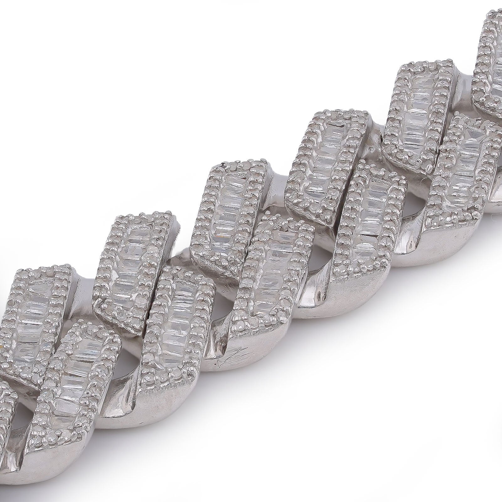 925 SS 12MM Rectangular Cuban Link Baguette/Round Natural Diamond 5.625CT 8" Men Bracelet - Elite Jewelers-Bracelets