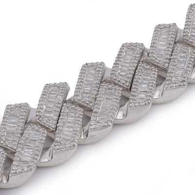 925 SS 12MM Rectangular Cuban Link Baguette/Round Natural Diamond 5.625CT 8" Men Bracelet - Elite Jewelers-Bracelets