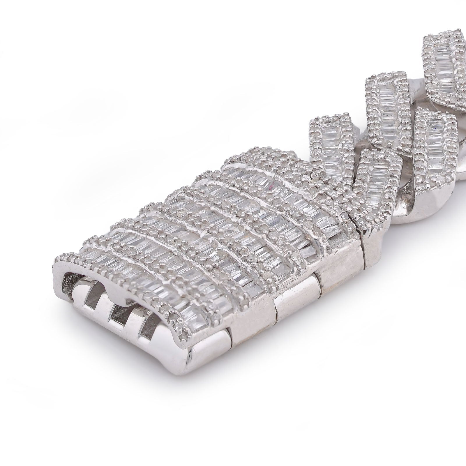 925 SS 12MM Rectangular Cuban Link Baguette/Round Natural Diamond 5.625CT 8" Men Bracelet - Elite Jewelers-Bracelets