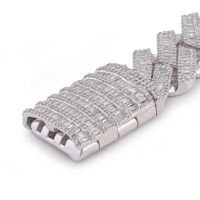 925 SS 12MM Rectangular Cuban Link Baguette/Round Natural Diamond 5.625CT 8" Men Bracelet - Elite Jewelers-Bracelets