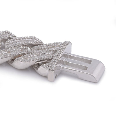 925 SS 12MM Rectangular Cuban Link Baguette/Round Natural Diamond 5.625CT 8" Men Bracelet - Elite Jewelers-Bracelets