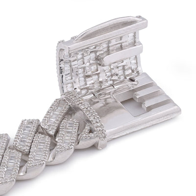 925 SS 12MM Rectangular Cuban Link Baguette/Round Natural Diamond 5.625CT 8" Men Bracelet - Elite Jewelers-Bracelets