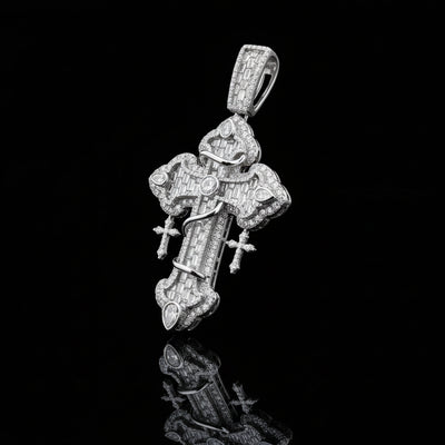925 SS 13.66CT Lab Diamond Round/Emerald/Tear Drop Cross Pendant 45g 3.25" Men Charm - Elite Jewelers - Charms & Pendants
