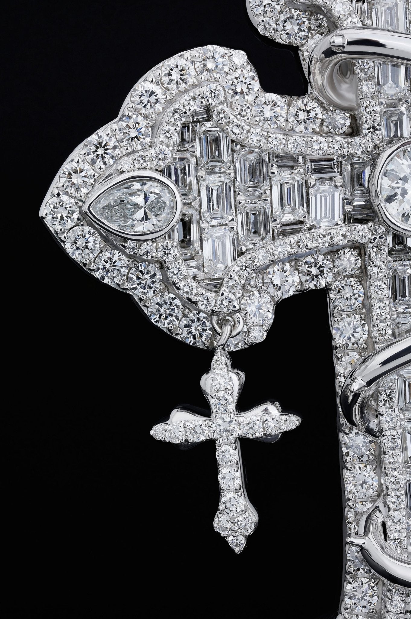 925 SS 13.66CT Lab Diamond Round/Emerald/Tear Drop Cross Pendant 45g 3.25" Men Charm - Elite Jewelers - Charms & Pendants