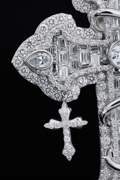 925 SS 13.66CT Lab Diamond Round/Emerald/Tear Drop Cross Pendant 45g 3.25" Men Charm - Elite Jewelers - Charms & Pendants