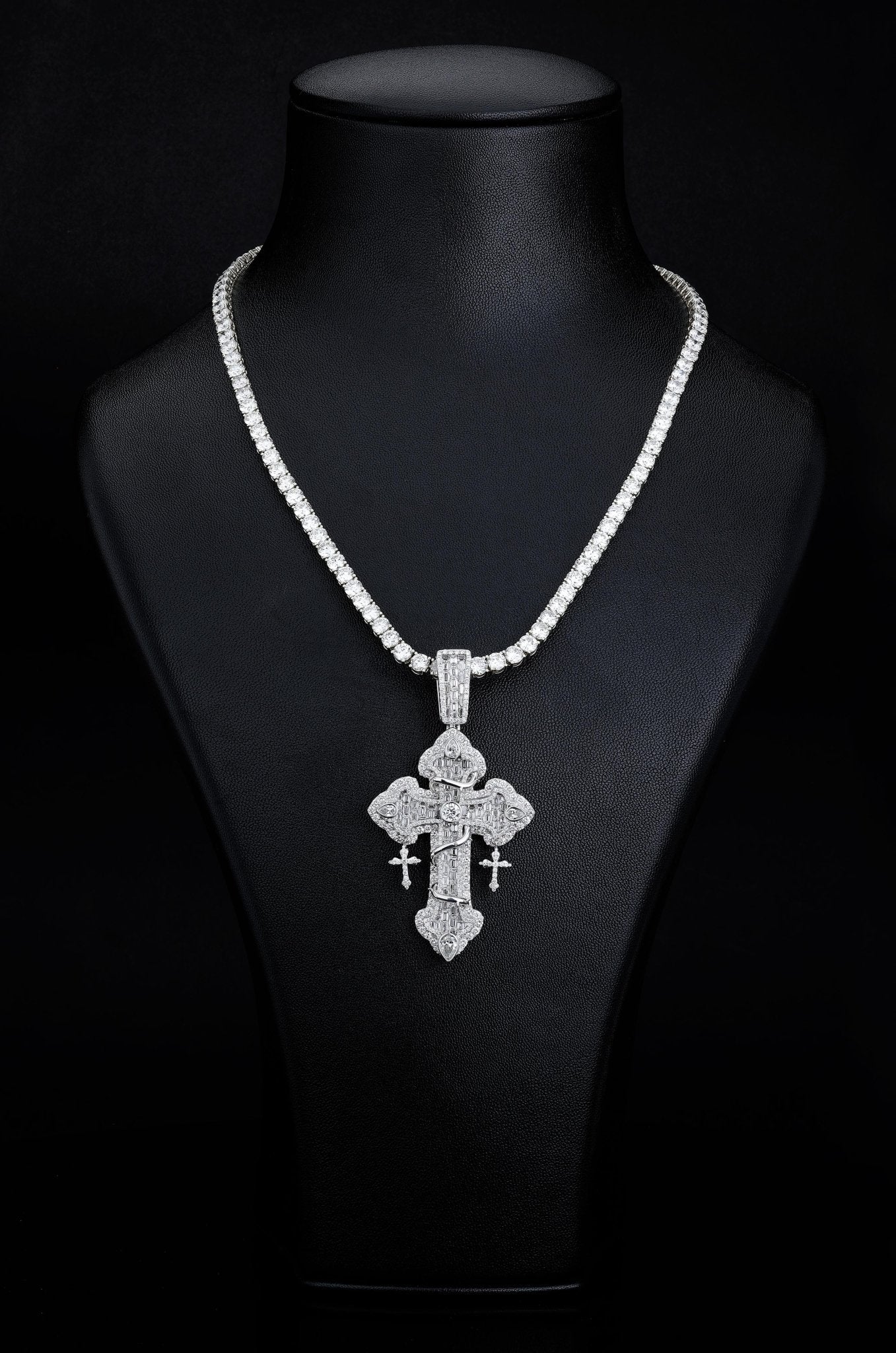 925 SS 13.66CT Lab Diamond Round/Emerald/Tear Drop Cross Pendant 45g 3.25" Men Charm - Elite Jewelers - Charms & Pendants