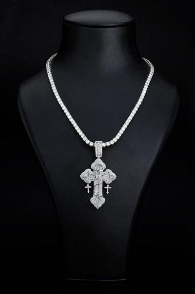 925 SS 13.66CT Lab Diamond Round/Emerald/Tear Drop Cross Pendant 45g 3.25" Men Charm - Elite Jewelers - Charms & Pendants
