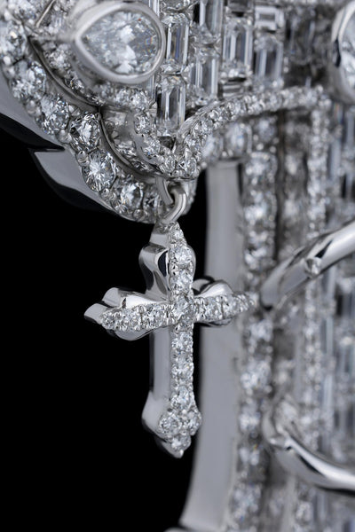 925 SS 13.66CT Lab Diamond Round/Emerald/Tear Drop Cross Pendant 45g 3.25" Men Charm - Elite Jewelers - Charms & Pendants