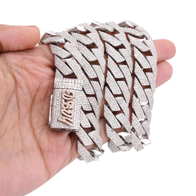 925 SS 15MM Natural Diamond 23CT Snake Cuban Link Chain 24" Men Necklace - Elite Jewelers-Necklaces