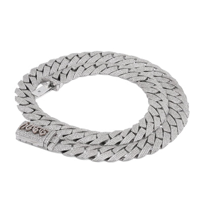 925 SS 15MM Natural Diamond 23CT Snake Cuban Link Chain 24" Men Necklace - Elite Jewelers-Necklaces