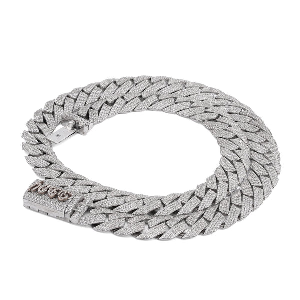 925 SS 15MM Natural Diamond 23CT Snake Cuban Link Chain 24" Men Necklace - Elite Jewelers-Necklaces