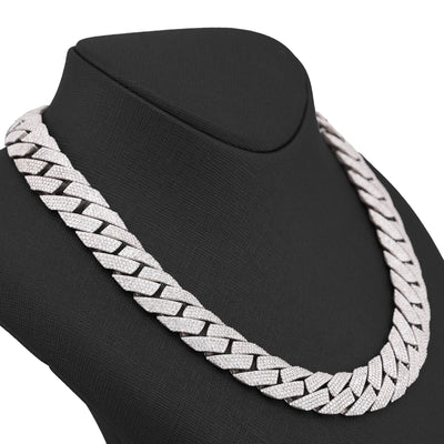 925 SS 15MM Natural Diamond 23CT Snake Cuban Link Chain 24" Men Necklace - Elite Jewelers-Necklaces