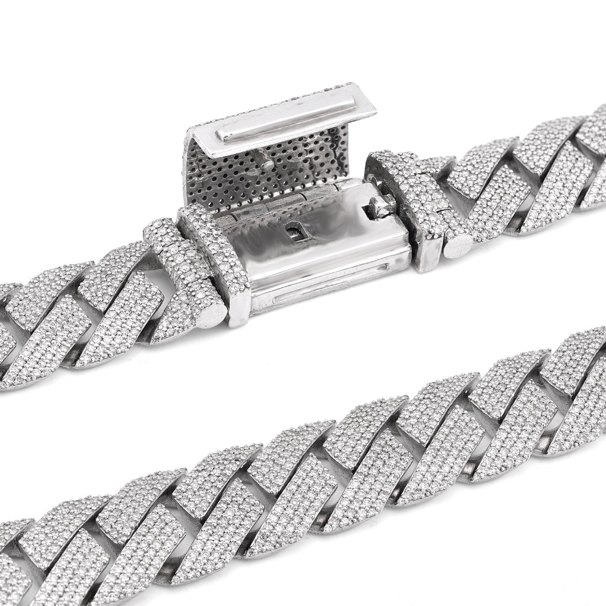 925 SS 15MM Natural Diamond 23CT Snake Cuban Link Chain 24" Men Necklace - Elite Jewelers-Necklaces