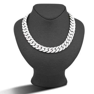 925 SS 15MM Natural Diamond 23CT Snake Cuban Link Chain 24" Men Necklace - Elite Jewelers-Necklaces