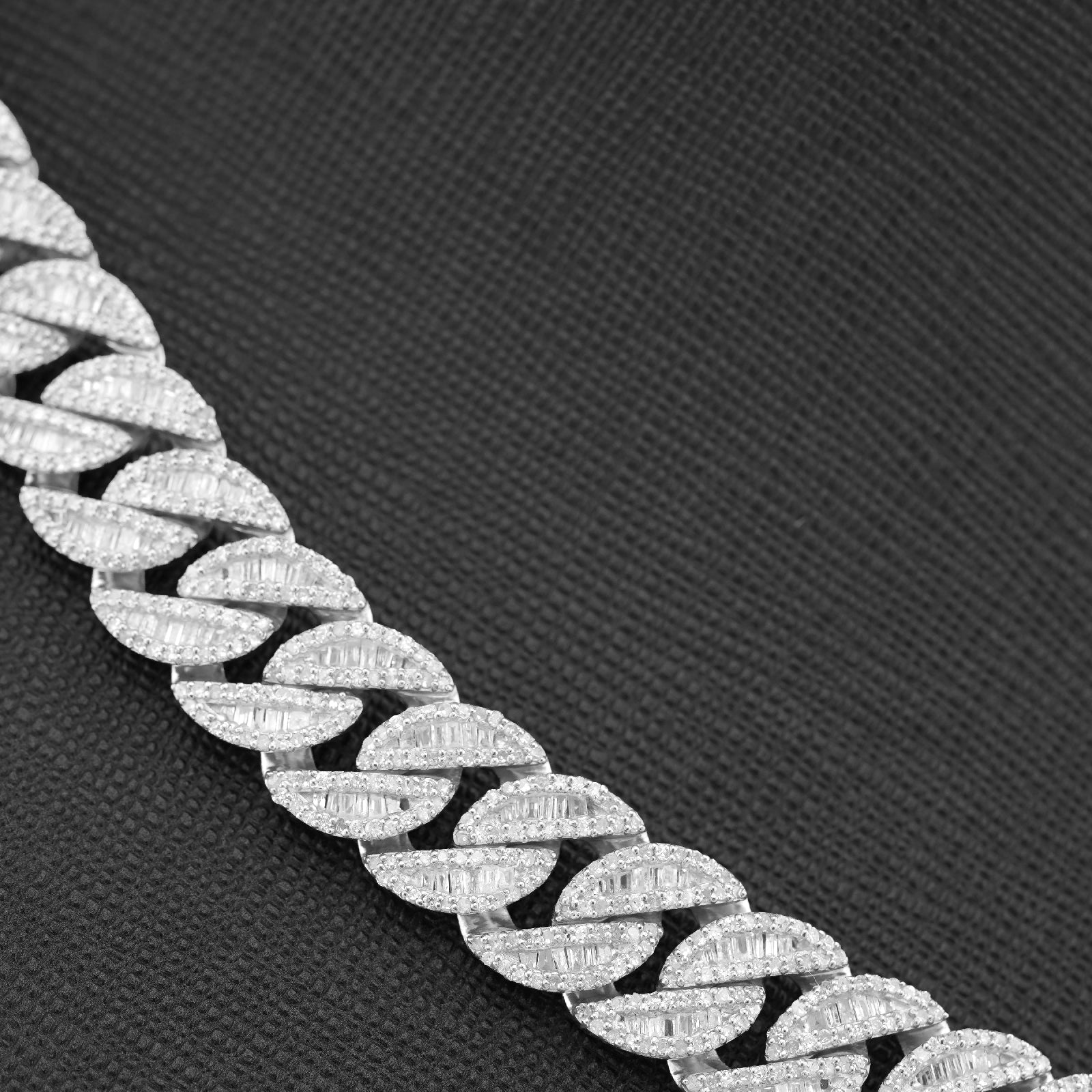 925 SS 16.25CT Natural Diamond Baguette Cuban Link 12MM Men Chain 22" Necklace - Elite Jewelers-Necklaces