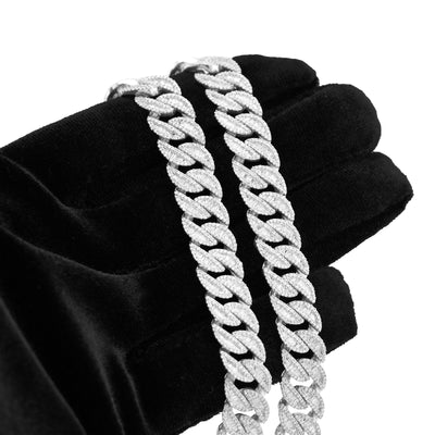 925 SS 16.25CT Natural Diamond Baguette Cuban Link 12MM Men Chain 22" Necklace - Elite Jewelers-Necklaces