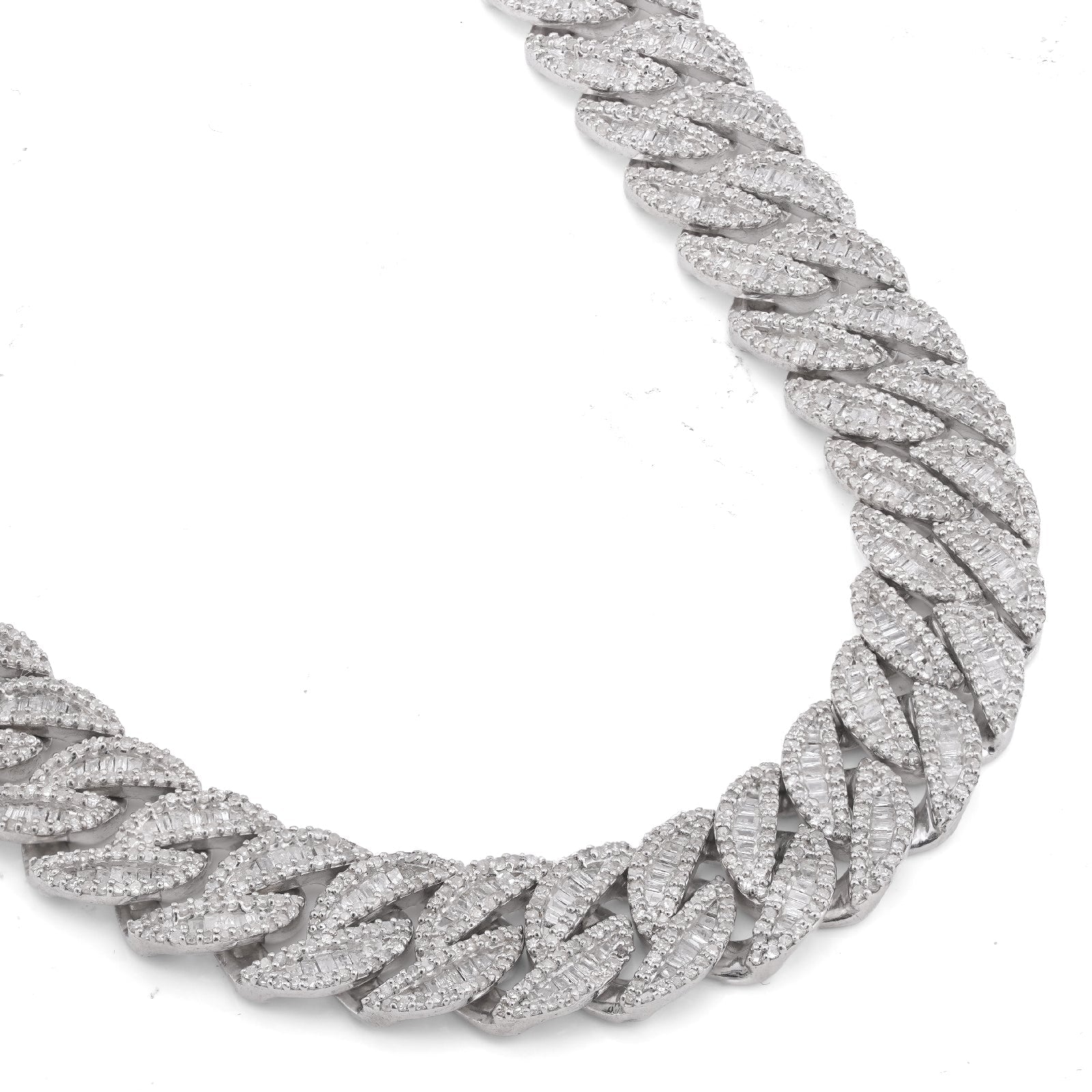 925 SS 16.25CT Natural Diamond Baguette Cuban Link 12MM Men Chain 22" Necklace - Elite Jewelers-Necklaces