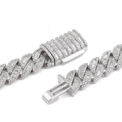925 SS 16.25CT Natural Diamond Baguette Cuban Link 12MM Men Chain 22" Necklace - Elite Jewelers-Necklaces