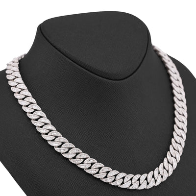 925 SS 16.25CT Natural Diamond Baguette Cuban Link 12MM Men Chain 22" Necklace - Elite Jewelers-Necklaces