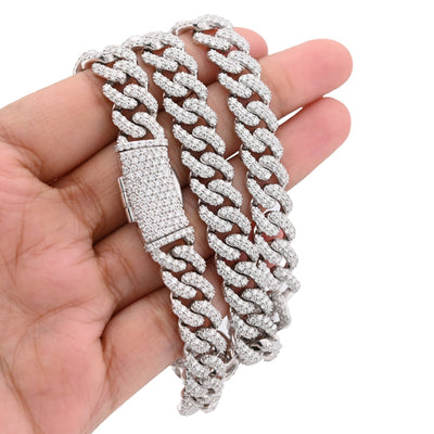 925 SS 20.61CT Lab Diamond 11MM Curb Cuban Link Chain 21" Men Necklace - Elite Jewelers - Necklaces