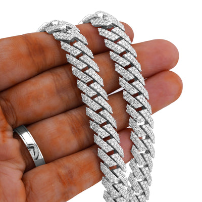 925 SS 22.85CT Lab Diamond 10MM Snake Cuban Link Chain 10MM 22" - Elite Jewelers-Necklaces