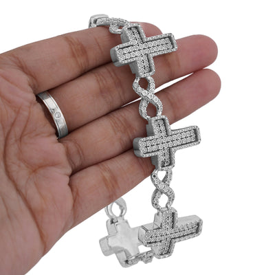 925 SS 2.55CT Natural Diamond Illusion Cross Infinity Tennis Men Bracelet 8.5" - Elite Jewelers-Bracelets