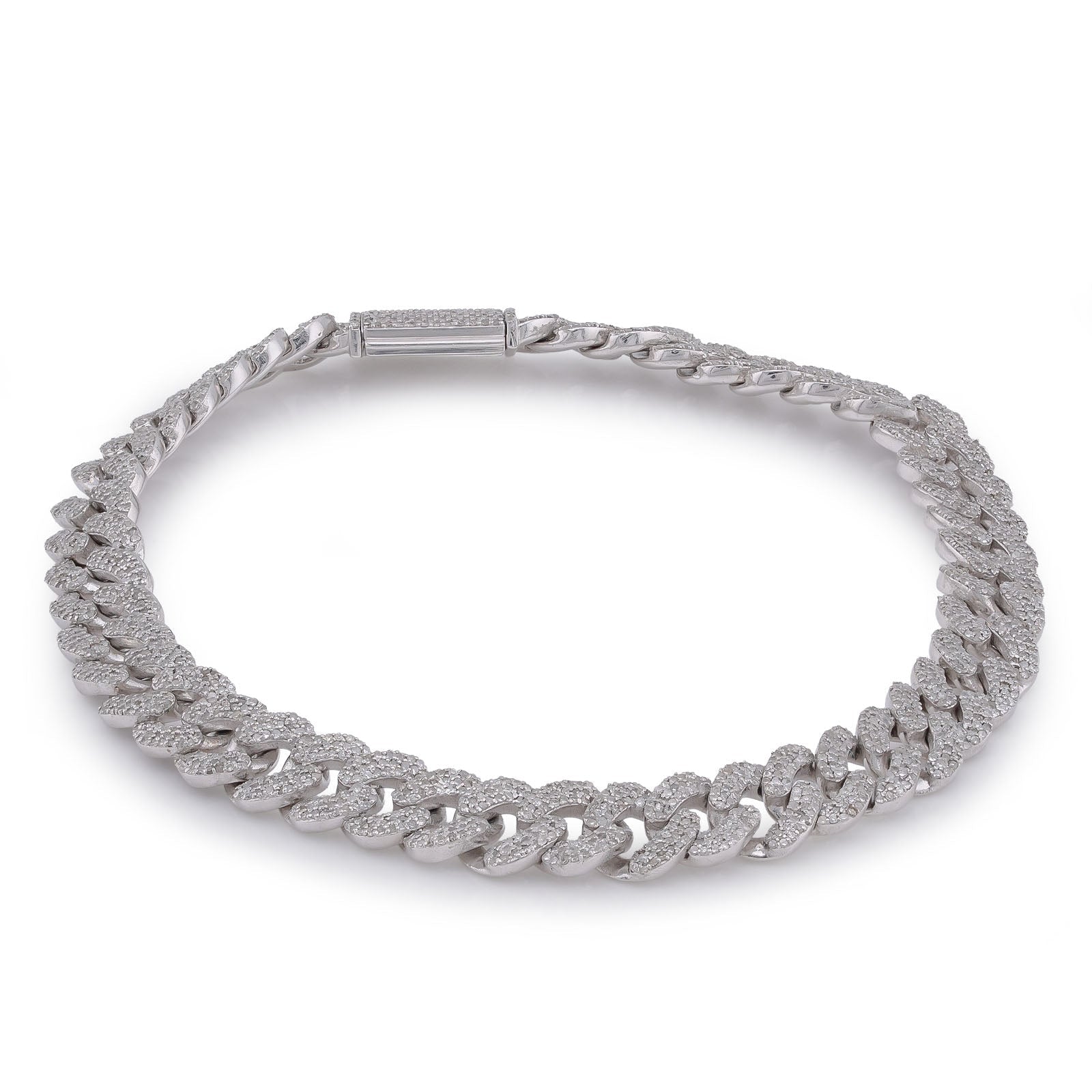 925 SS 3.625CT Natural Diamond 8MM Round Cuban Link Men Women 8" Bracelet - Elite Jewelers-Bracelets