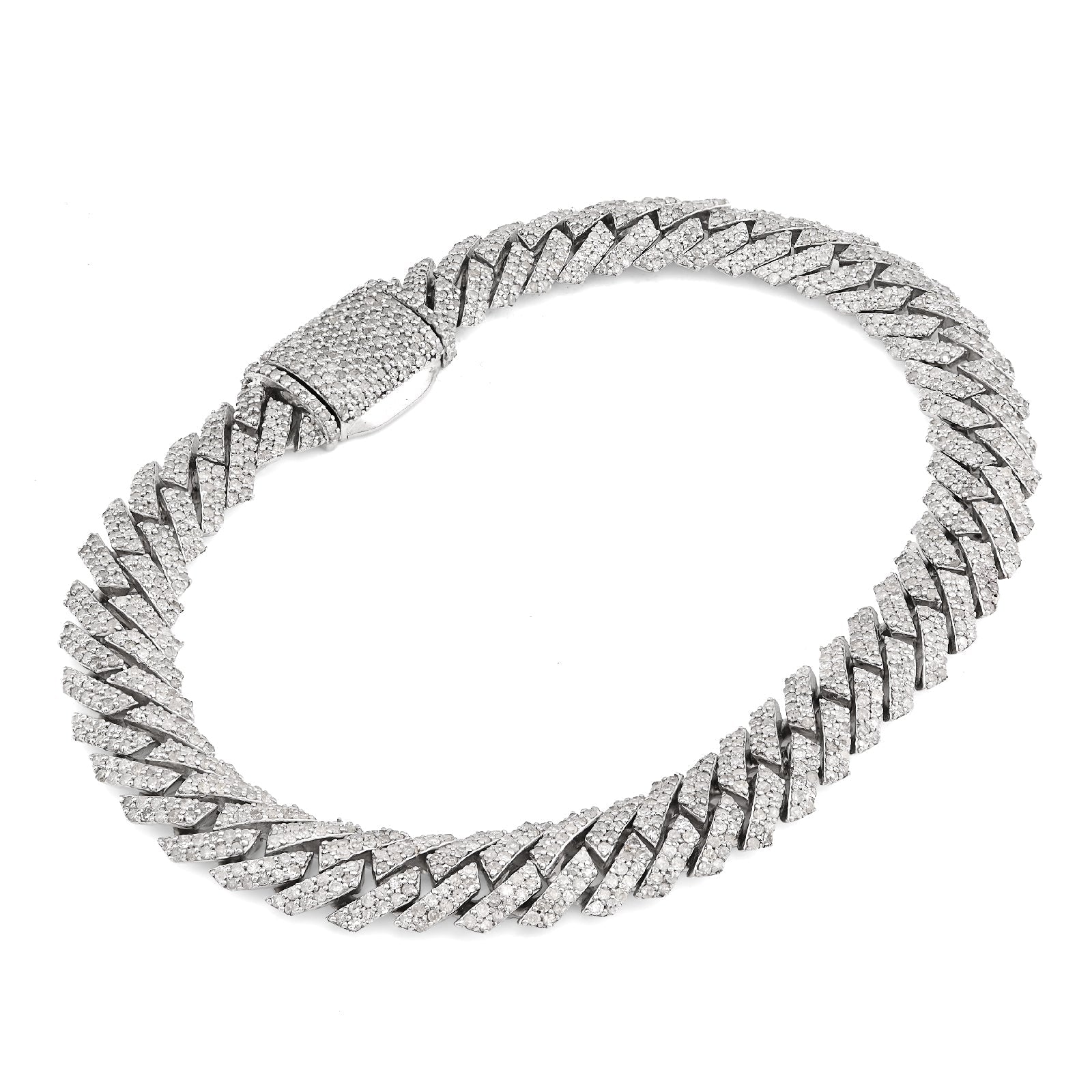 925 SS 4.28CT Natural Diamond Snake Cuban Link 8MM Mens 8" Bracelet 23.5g - Elite Jewelers - Bracelets
