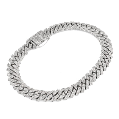 925 SS 4.28CT Natural Diamond Snake Cuban Link 8MM Mens 8" Bracelet 23.5g - Elite Jewelers - Bracelets