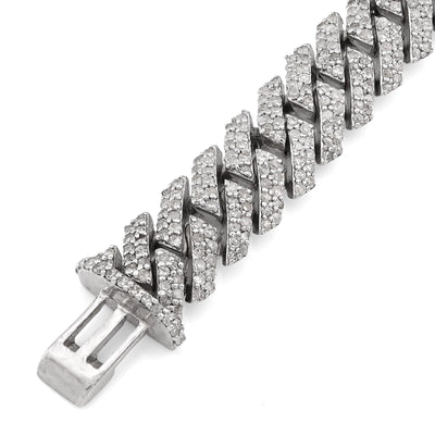 925 SS 4.28CT Natural Diamond Snake Cuban Link 8MM Mens 8" Bracelet 23.5g - Elite Jewelers - Bracelets