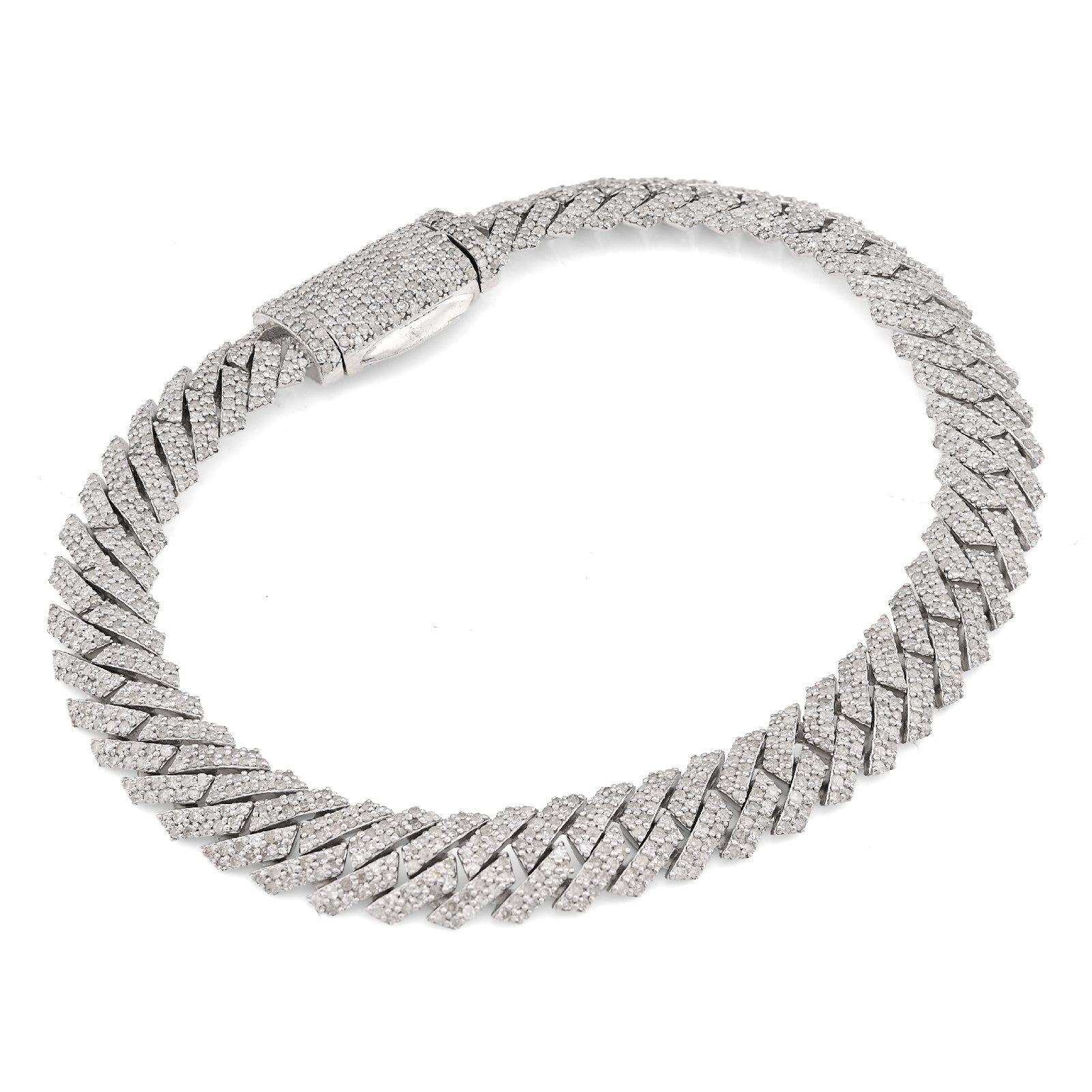 925 SS 4.2CT Natural Diamond Snake Cuban Link 8MM Mens 8" Bracelet 21.9g - Elite Jewelers - Bracelets