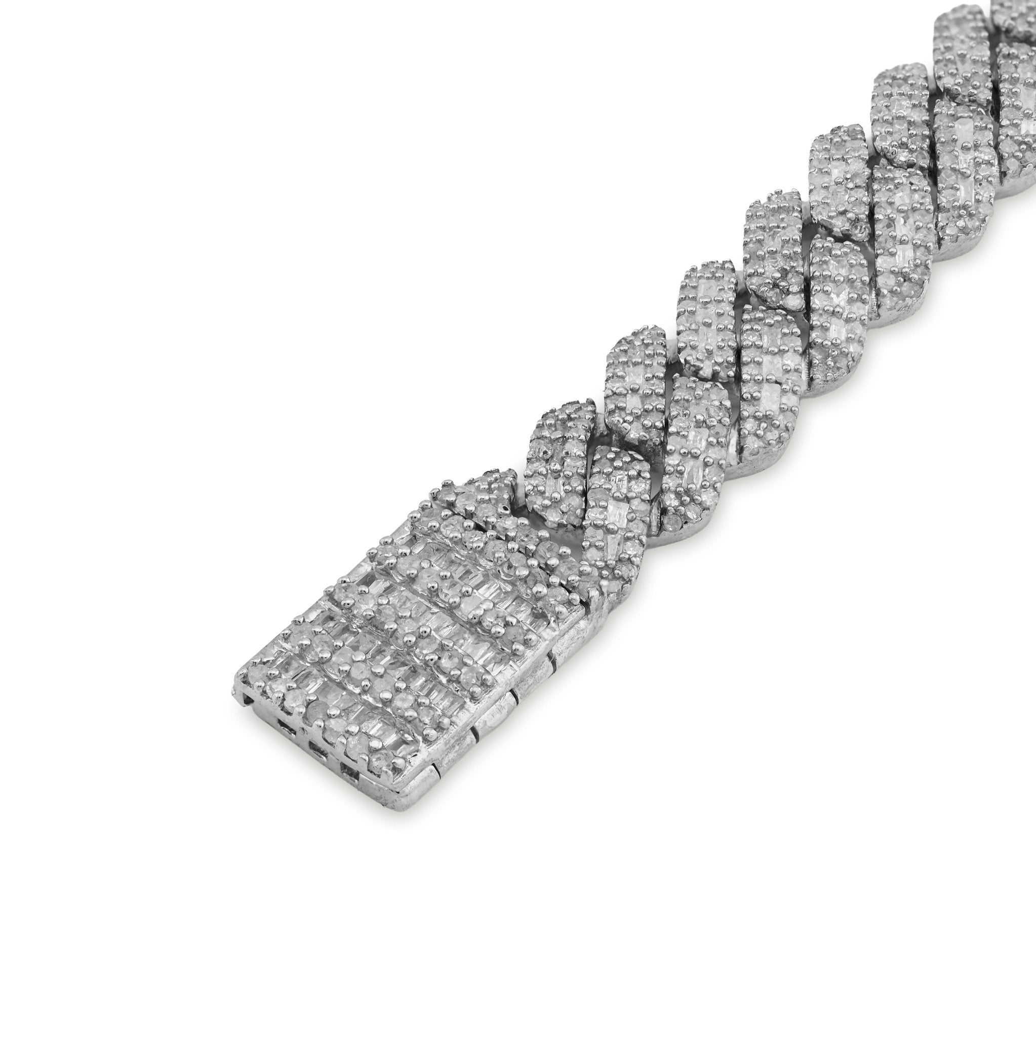 925 SS 4.6CT Natural Diamond Round/baguette 8MM Cuban link Bracelet 8" Men 21.1g - Elite Jewelers - Bracelets
