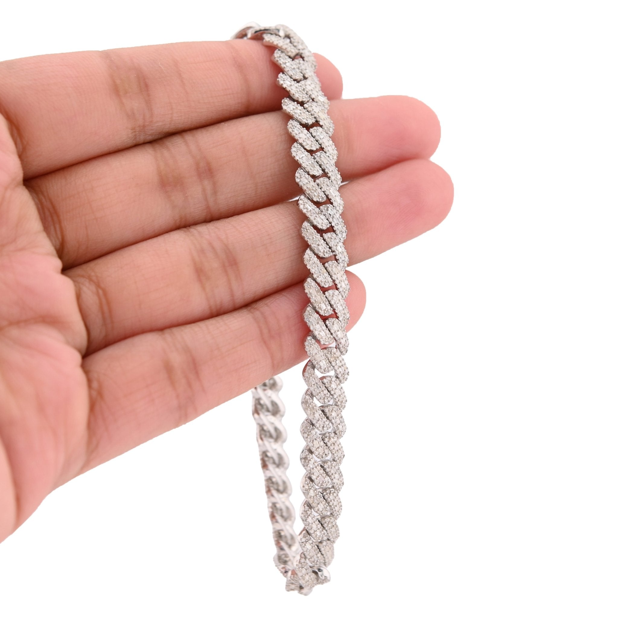 925 SS 4.6CT Natural Diamond Round/baguette 8MM Cuban link Bracelet 8" Men 21.1g - Elite Jewelers - Bracelets