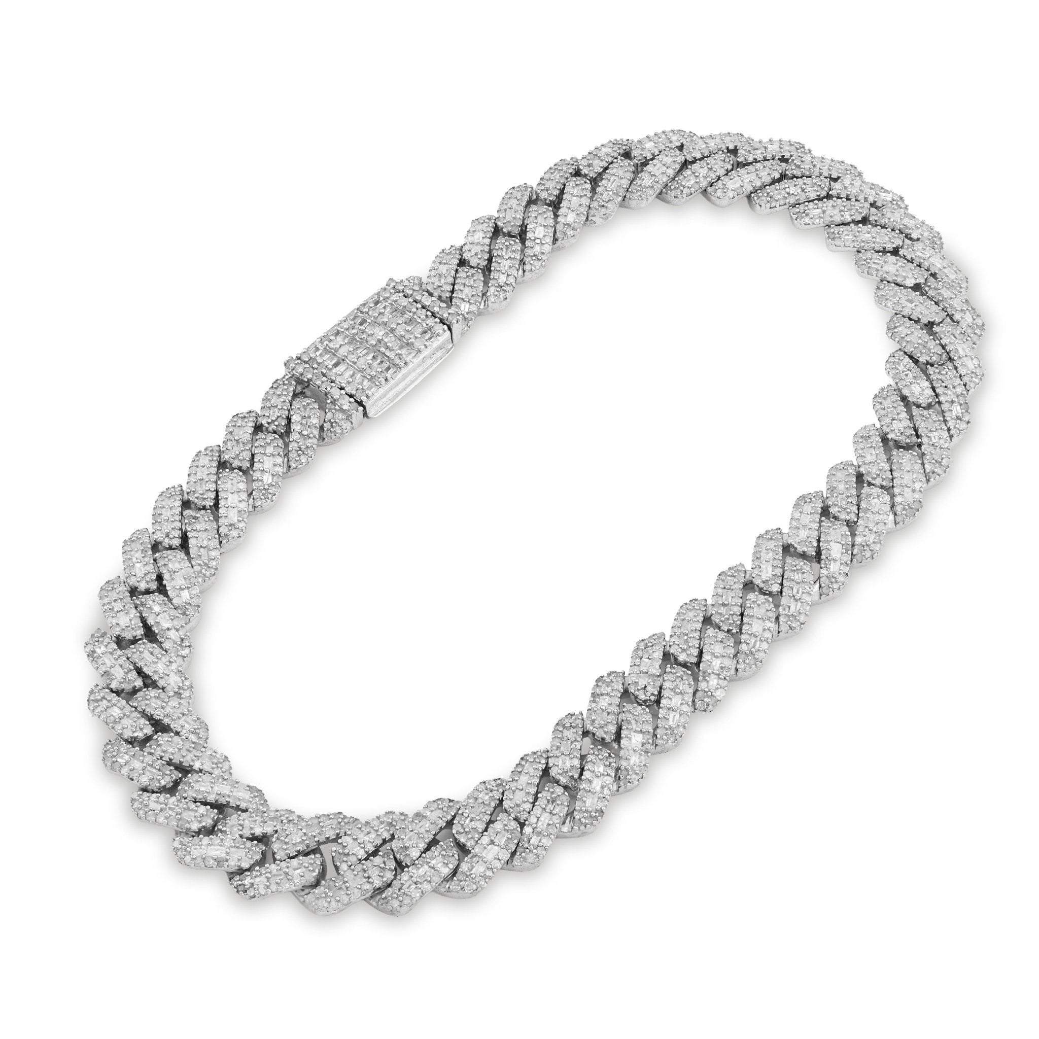 925 SS 4.6CT Natural Diamond Round/baguette 8MM Cuban link Bracelet 8" Men 21.1g - Elite Jewelers - Bracelets