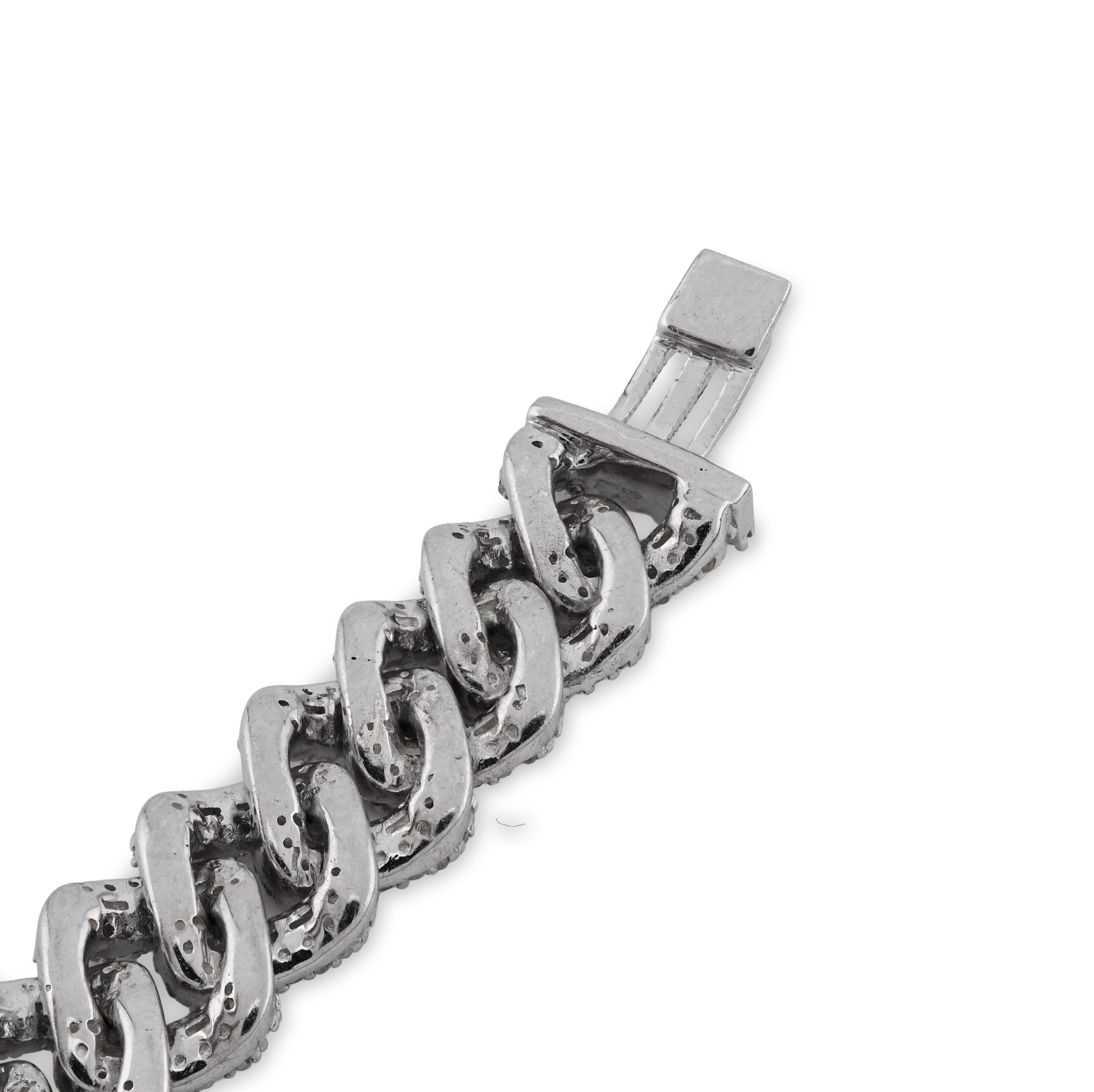 925 SS 4.6CT Natural Diamond Round/baguette 8MM Cuban link Bracelet 8" Men 21.1g - Elite Jewelers - Bracelets