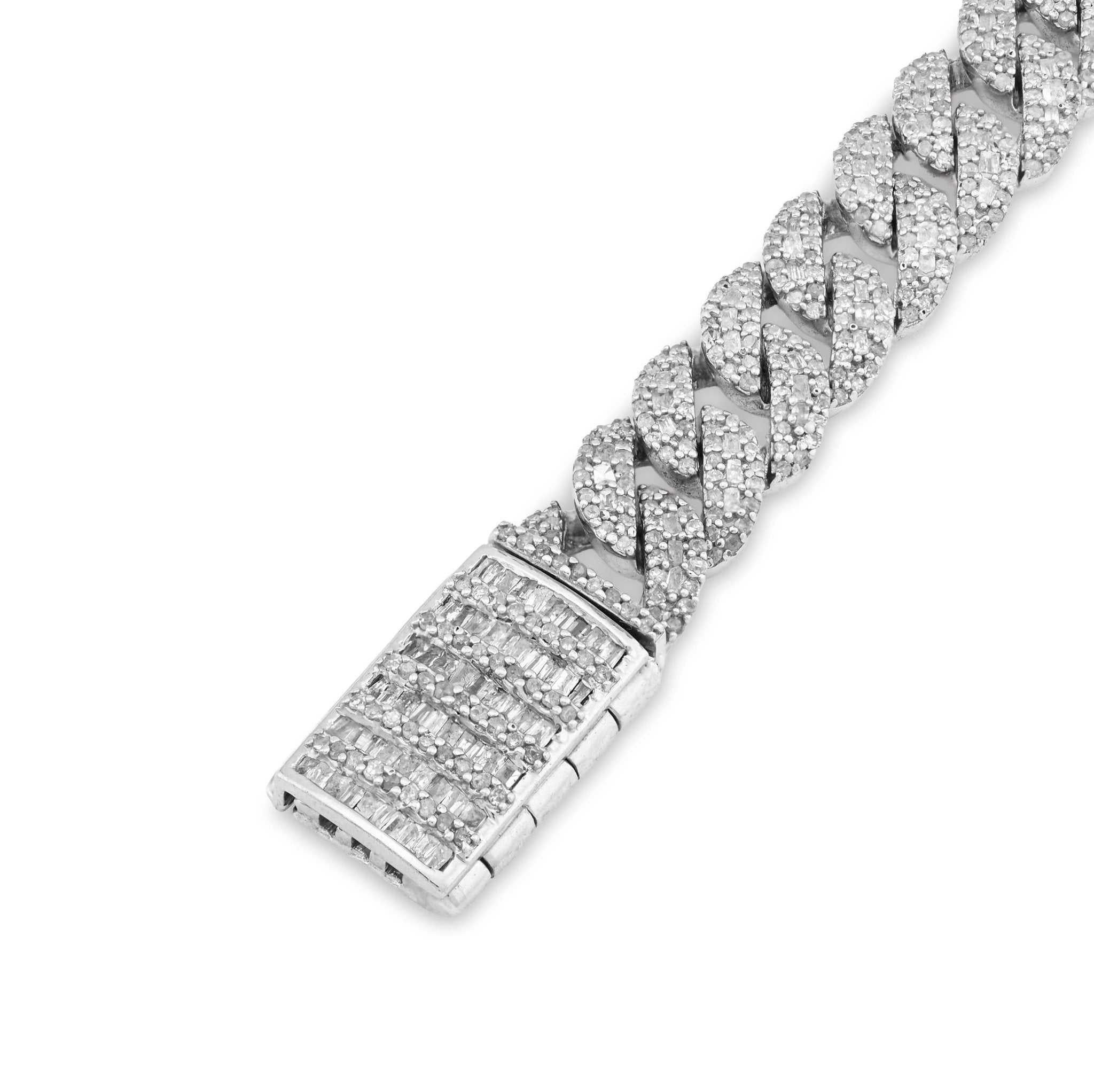 925 SS 4.6CT Natural Diamond Round/Baguette Round Cuban Link 8MM 8" Men Braclet 26.1g - Elite Jewelers - Bracelets