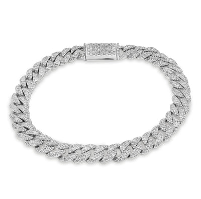 925 SS 4.6CT Natural Diamond Round/Baguette Round Cuban Link 8MM 8" Men Braclet 26.1g - Elite Jewelers - Bracelets