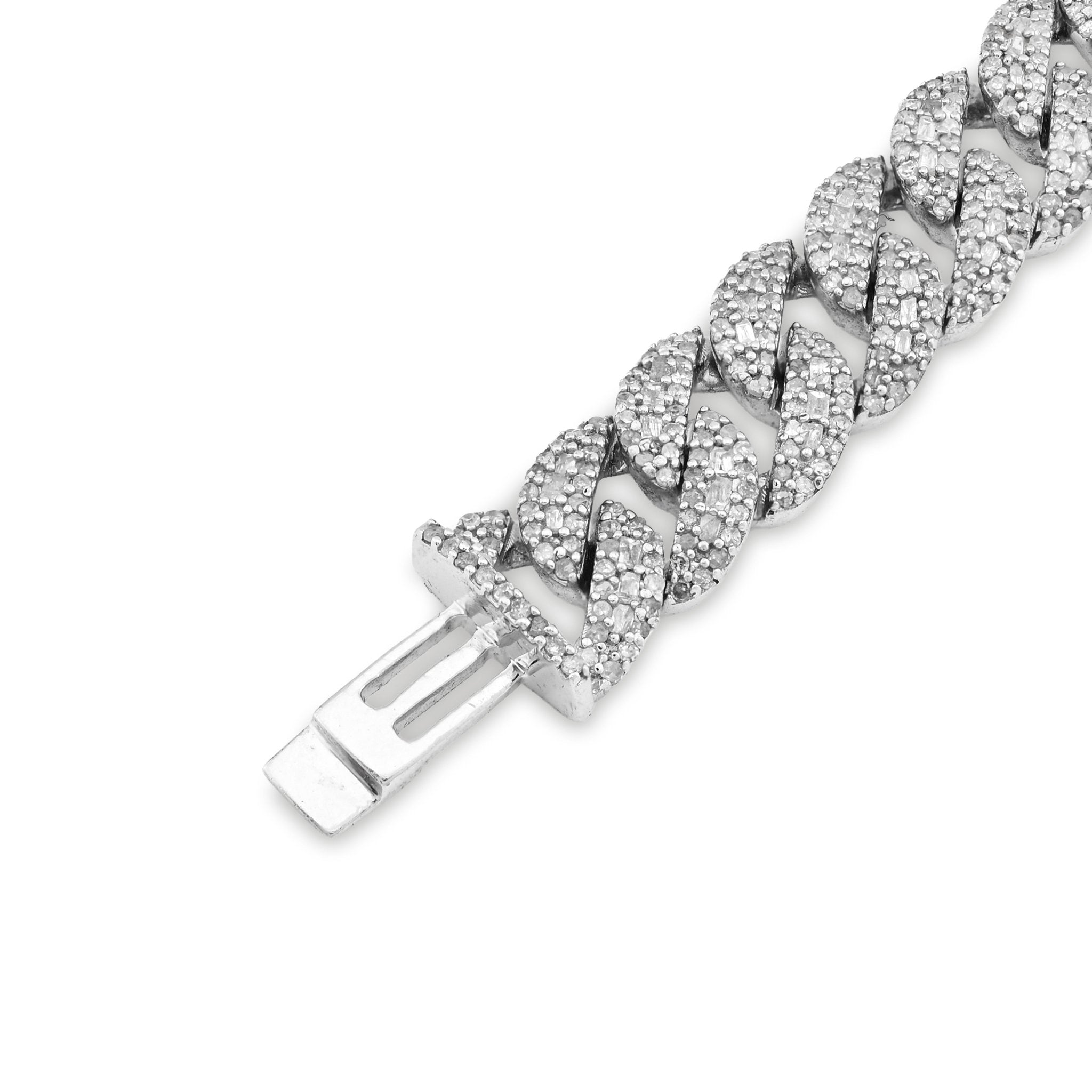 925 SS 4.6CT Natural Diamond Round/Baguette Round Cuban Link 8MM 8" Men Braclet 26.1g - Elite Jewelers - Bracelets