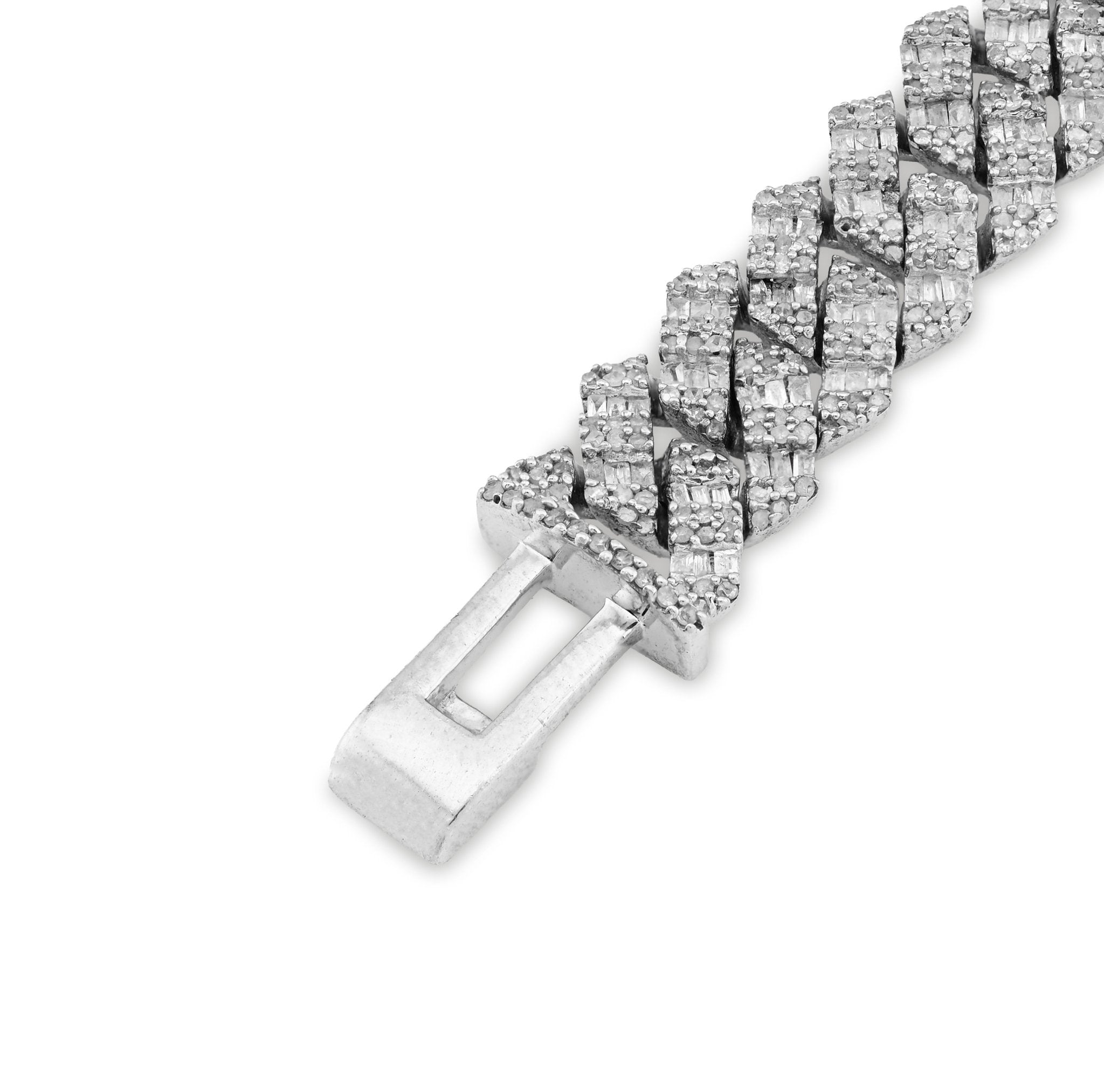 925 SS 6.19 CT Natural Diamond Round/Baguette 10MM Flat Cuban Link Bracelet 8" Men 29.6g - Elite Jewelers - Bracelets
