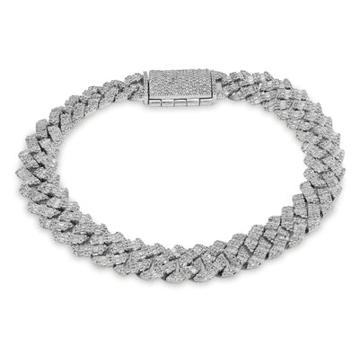 925 SS 6.19 CT Natural Diamond Round/Baguette 10MM Flat Cuban Link Bracelet 8" Men 29.6g - Elite Jewelers - Bracelets
