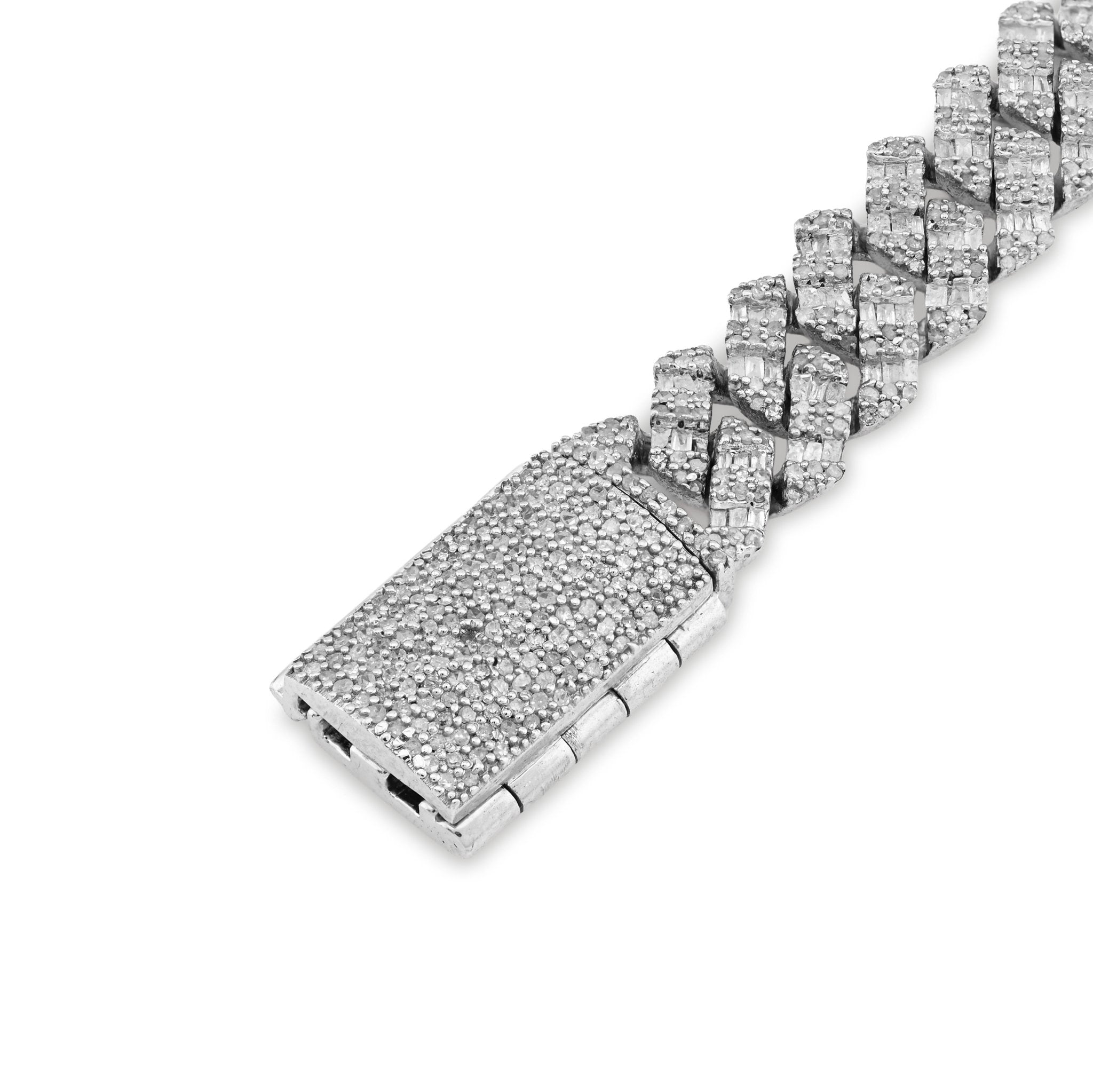 925 SS 6.19 CT Natural Diamond Round/Baguette 10MM Flat Cuban Link Bracelet 8" Men 29.6g - Elite Jewelers - Bracelets