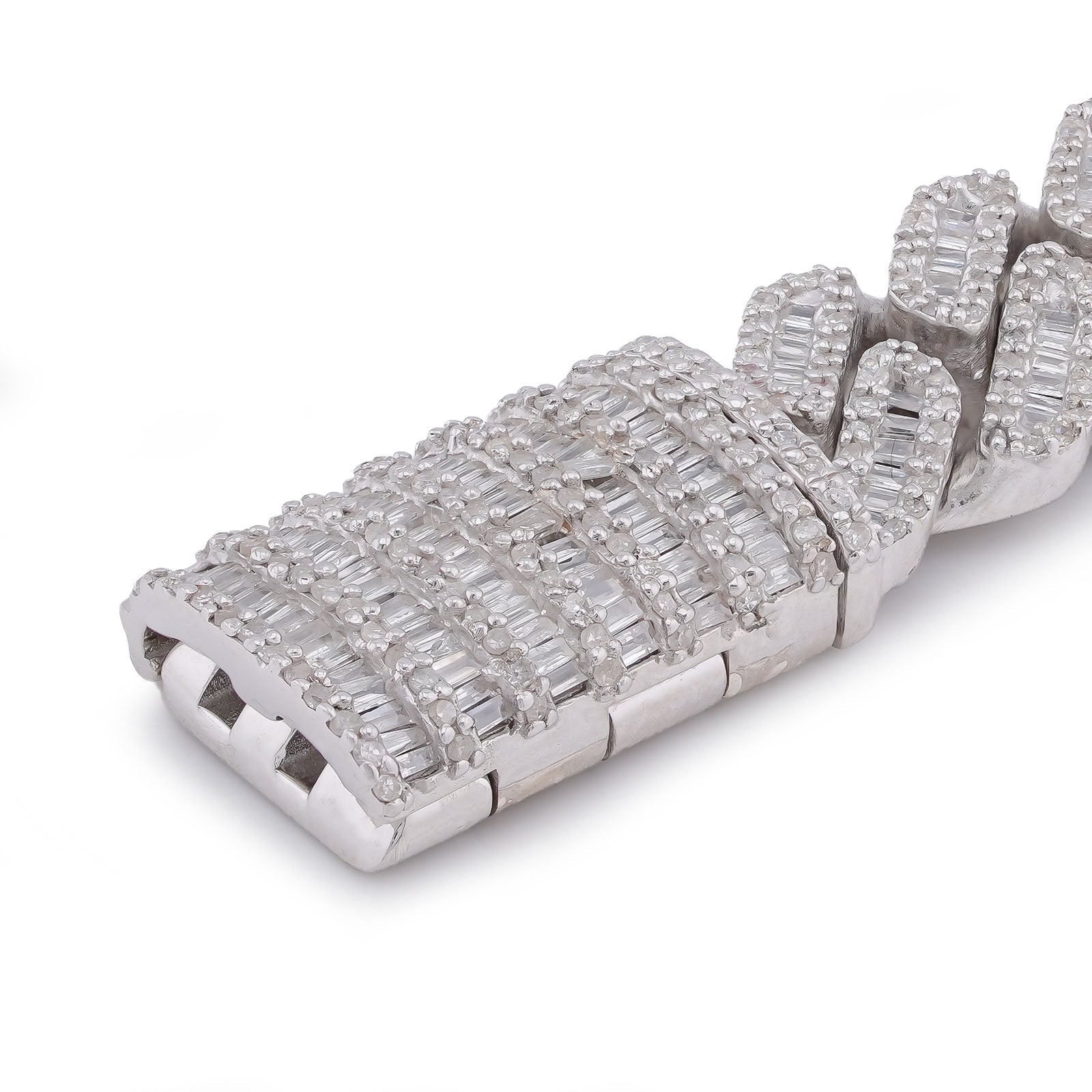 925 SS 6.25CT 10MM Baguette Natural Diamond Cuban Link 8" Men Bracelet - Elite Jewelers-Bracelets