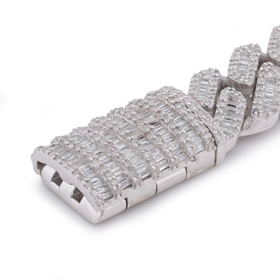 925 SS 6.25CT 10MM Baguette Natural Diamond Cuban Link 8" Men Bracelet - Elite Jewelers-Bracelets