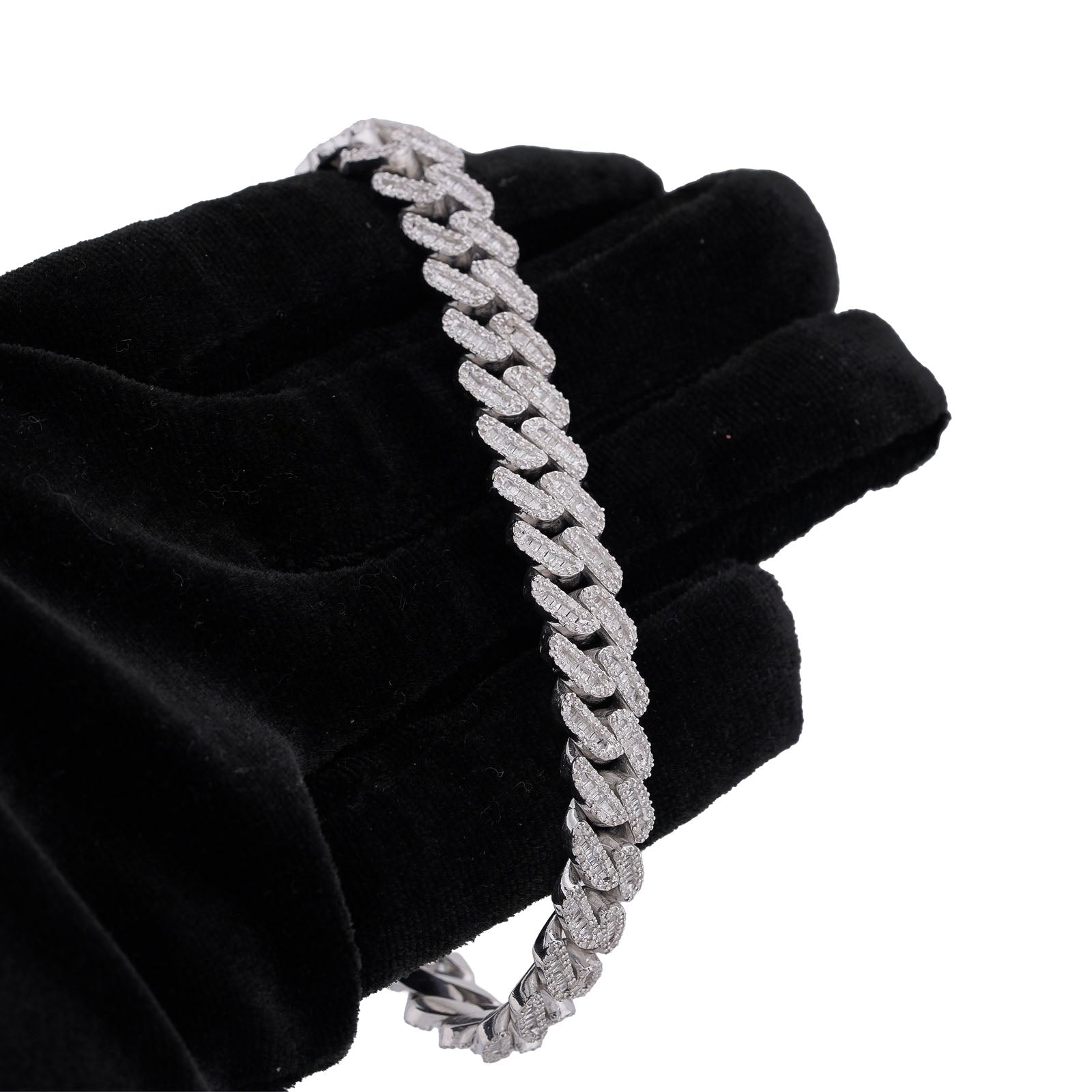 925 SS 6.25CT 10MM Baguette Natural Diamond Cuban Link 8" Men Bracelet - Elite Jewelers-Bracelets