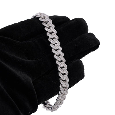 925 SS 6.25CT 10MM Baguette Natural Diamond Cuban Link 8" Men Bracelet - Elite Jewelers-Bracelets