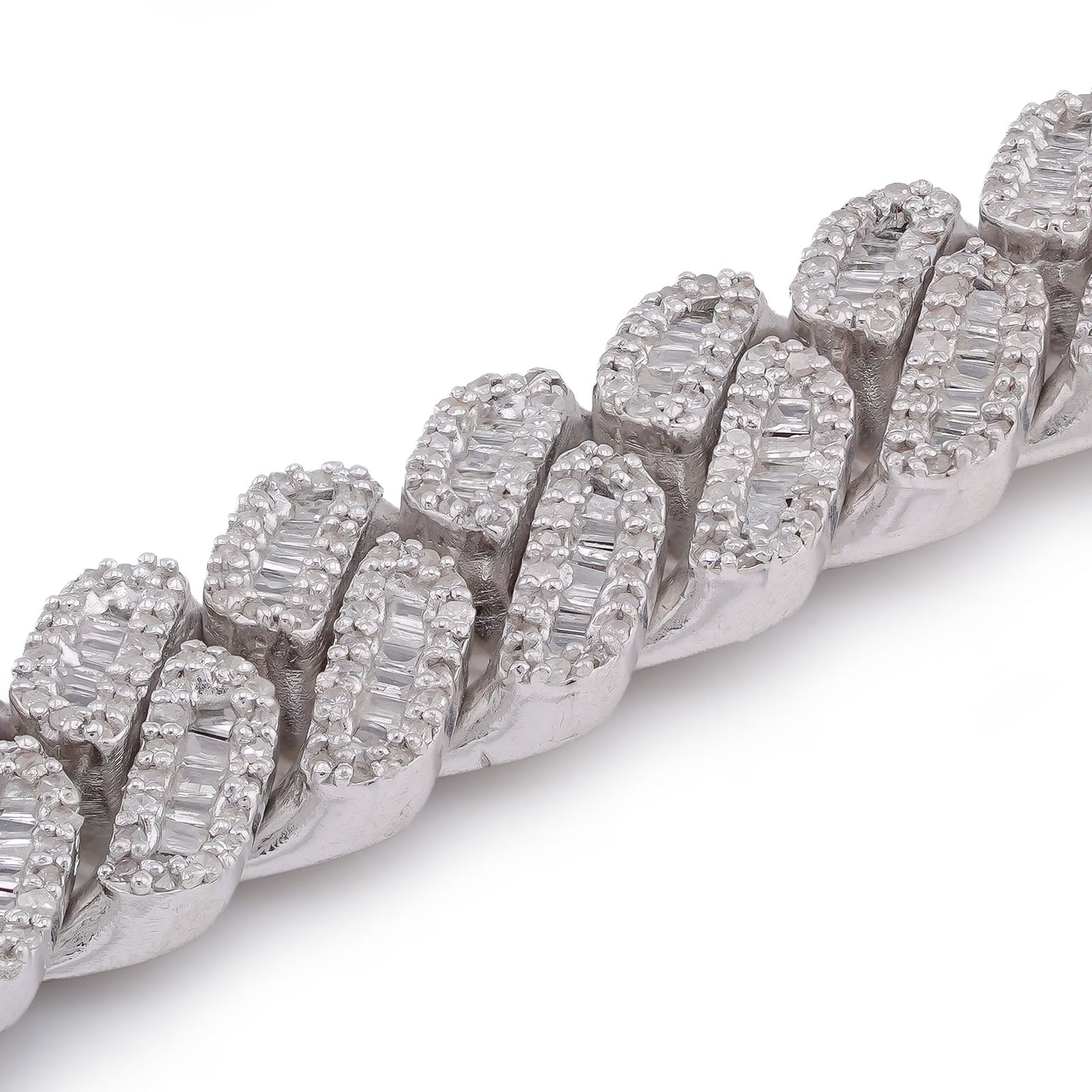 925 SS 6.25CT 10MM Baguette Natural Diamond Cuban Link 8" Men Bracelet - Elite Jewelers-Bracelets