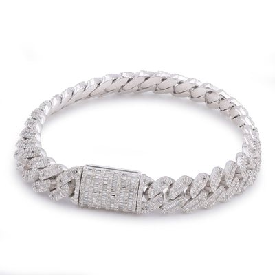 925 SS 6.25CT 10MM Baguette Natural Diamond Cuban Link 8" Men Bracelet - Elite Jewelers-Bracelets