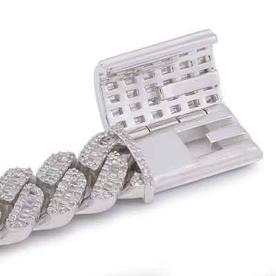 925 SS 6.25CT 10MM Baguette Natural Diamond Cuban Link 8" Men Bracelet - Elite Jewelers-Bracelets